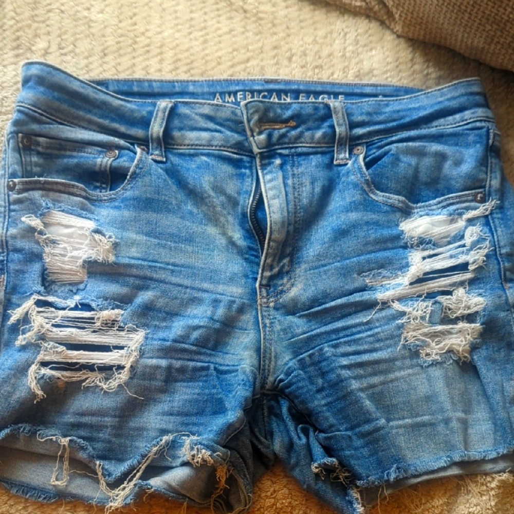 American Eagle Outfitters Blue Distressed Denim Cut-Offs